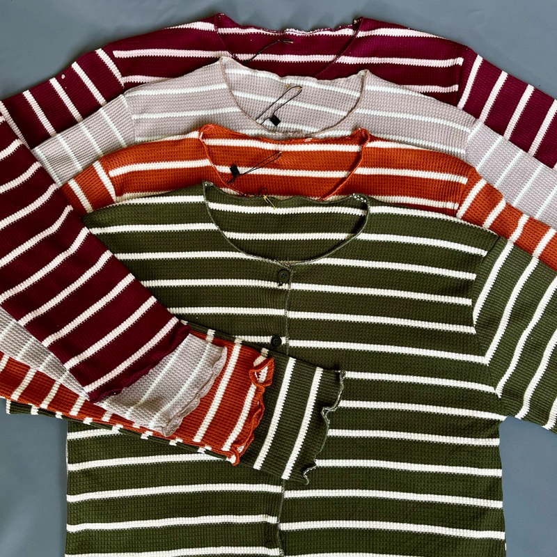 WAFER STRIPED CROP CARDIGAN/CROP STRIPED CARDIGAN/CROP STRIPED WAFER CARDIGAN