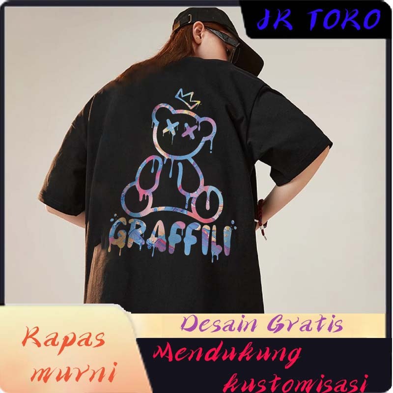 KATUN JK SHOP Pure Raps Graffiti เสื้อยืด JK SHOP เสื้อยืดแขนสั้นผ้าฝ้ายสีดําพร้อมไล่ระดับสี Graffit