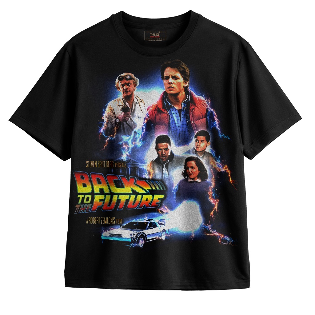 B4CK T0 TH3 FUTUR3 OVERSIZE UNISEX ฟิล์มสีดํา TSHIRT - TFLICS