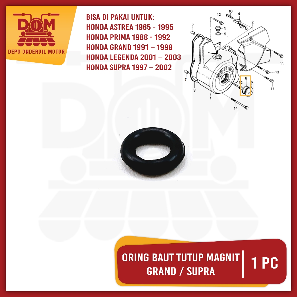 Grand Magnet Cover Bolt Oring (PSP) O แหวนซีลยางร่ม Bolt ใน Honda Astrea Magnet