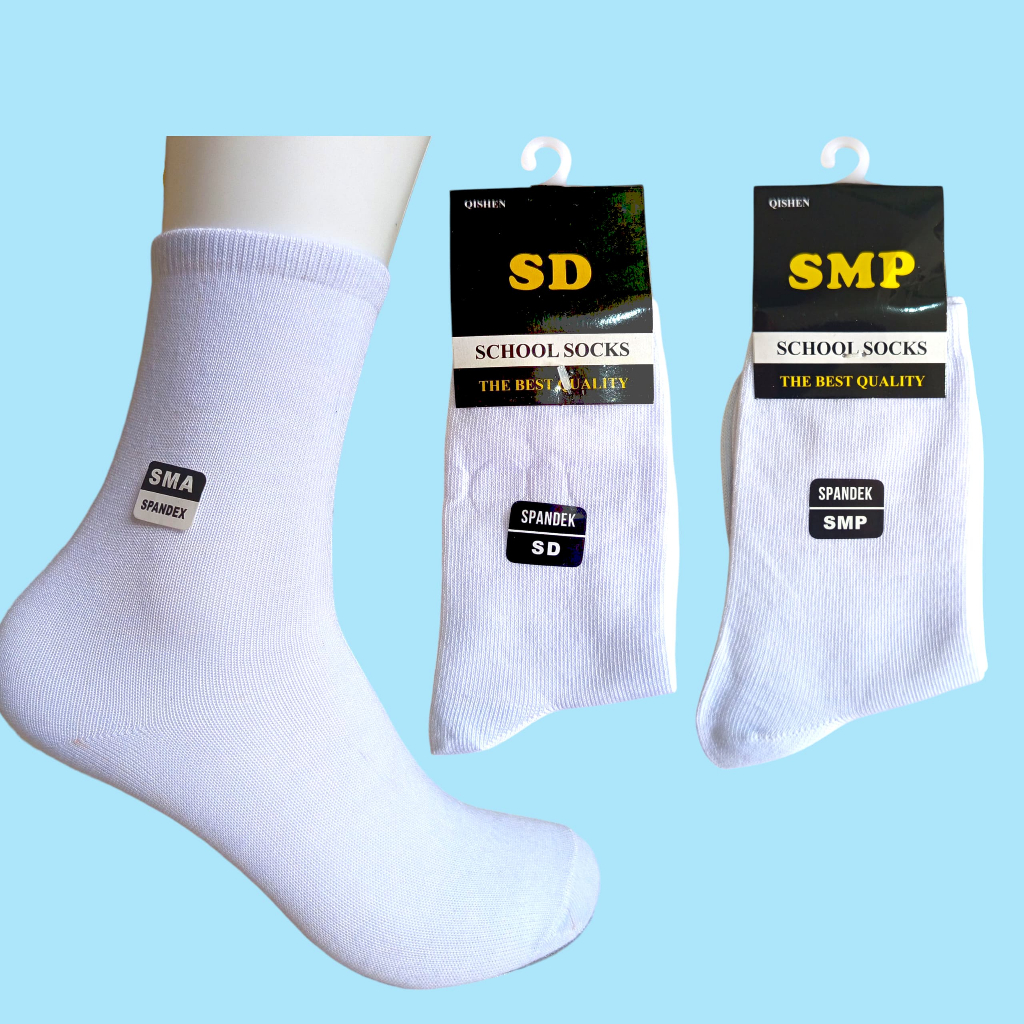 ถุงเท้ายาวปานกลางน่องสีขาวธรรมดาสําหรับนักเรียนชั้นประถมศึกษา กลาง และมัธยม วัสดุผ้าฝ้ายหนา