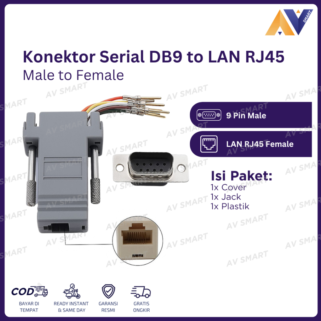 DB9 Male to LAN RJ45 Female Series Connector (อะแดปเตอร์แปลง RS232 เป็น RJ45)
