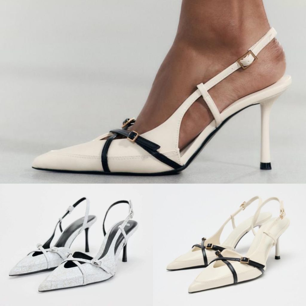 ZARA Buckled Crackled Strappy Heels Shoes