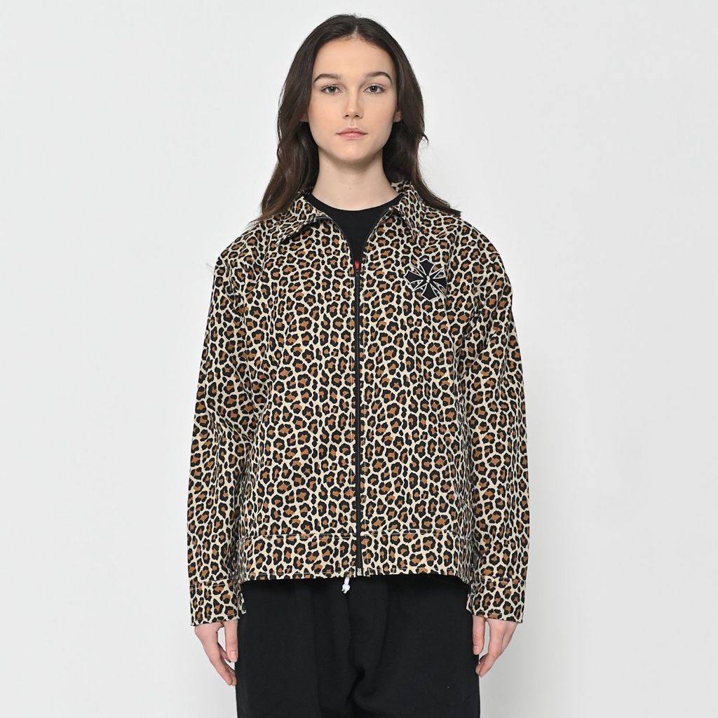 Puddinglane Work Jacket Boxy Leopard Unisex ผู้ชายผู้หญิงแขนยาว Haileyrose