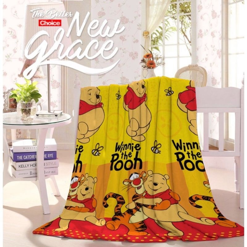 (NEW) KHAWLA SUPERSOFT FUR BLANKET 150x200 Winnie The Pooh Tiger Cartoon Character Motif สําหรับเด็ก