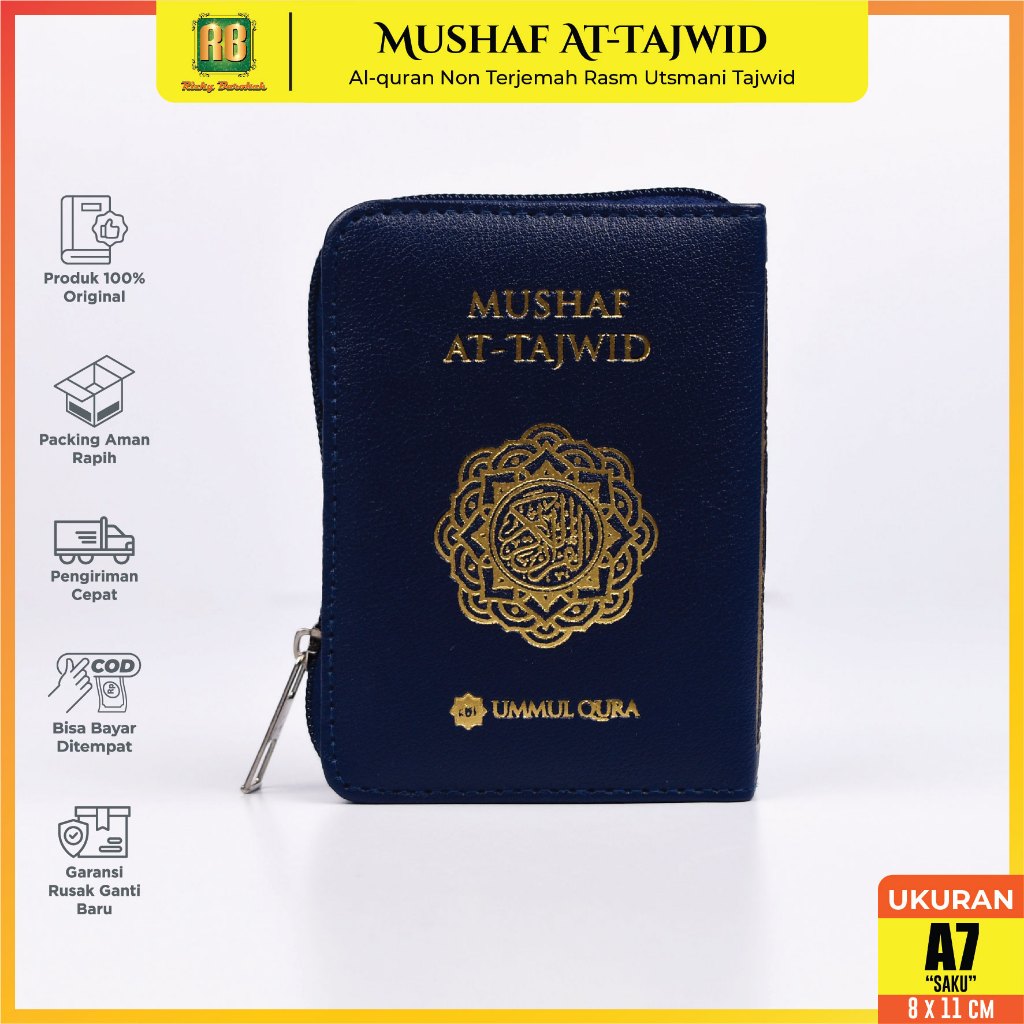 Al Quran Mushaf At Tajwid A7 Zipper Custom Name Non-Translated Al Quran Tajwid Color Waqaf Ibtida