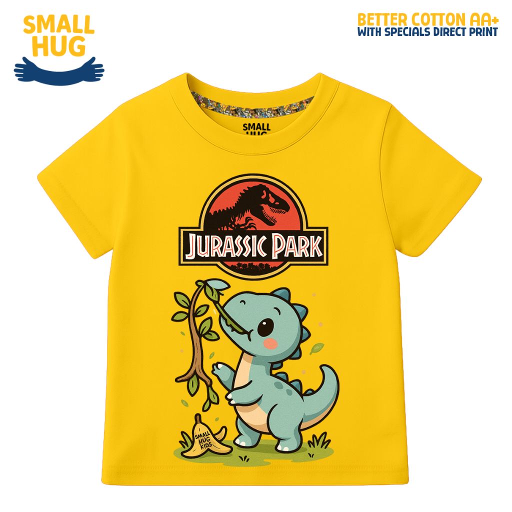SMALL HUG KIDS - JURASSIC PARK LONG NECK YELLOW เสื้อยืดเด็กชาย Tops 2-10 ปี