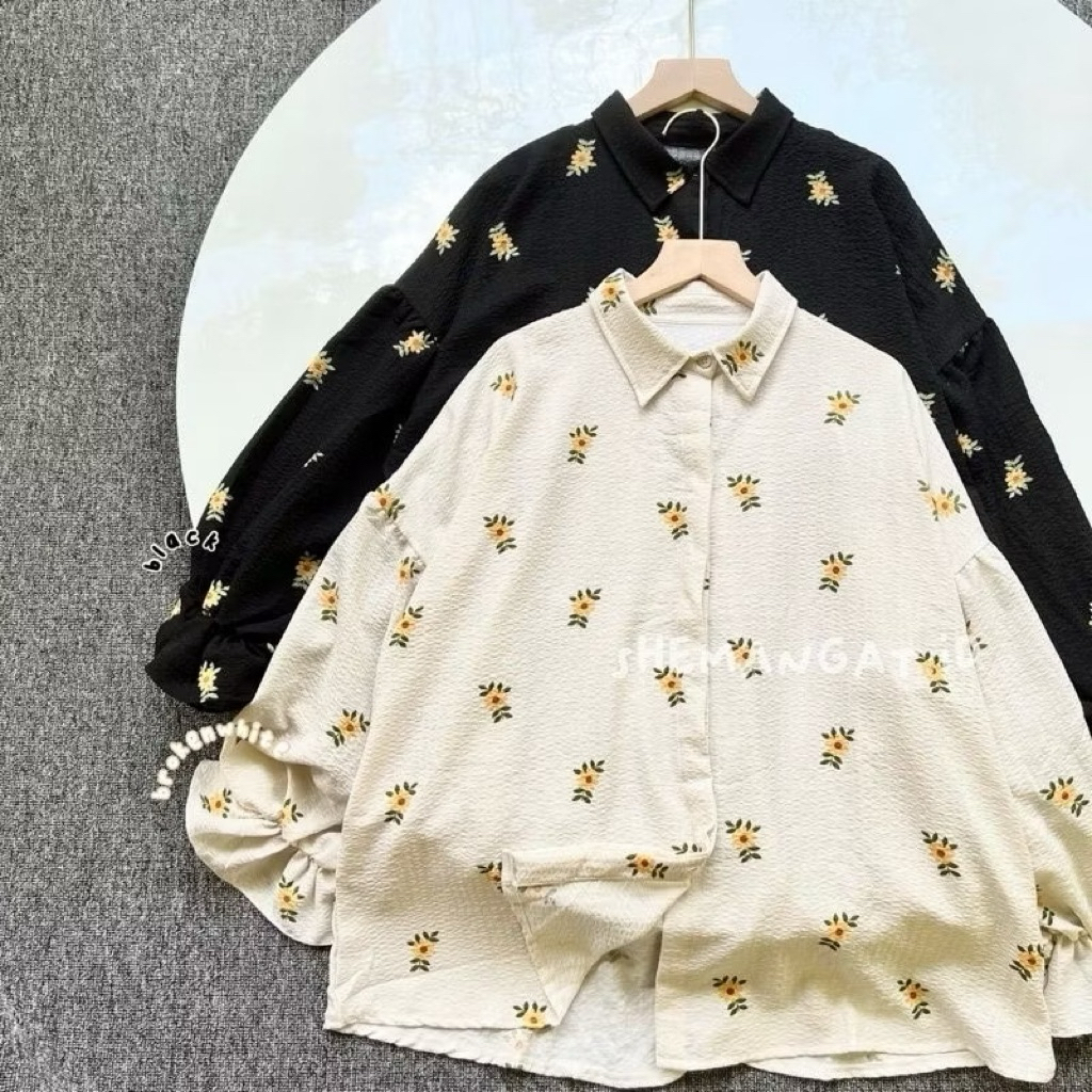 Jisoo Top Flower เสื้อเบลาส์ผู้หญิงพรีเมี่ยมเกาหลี