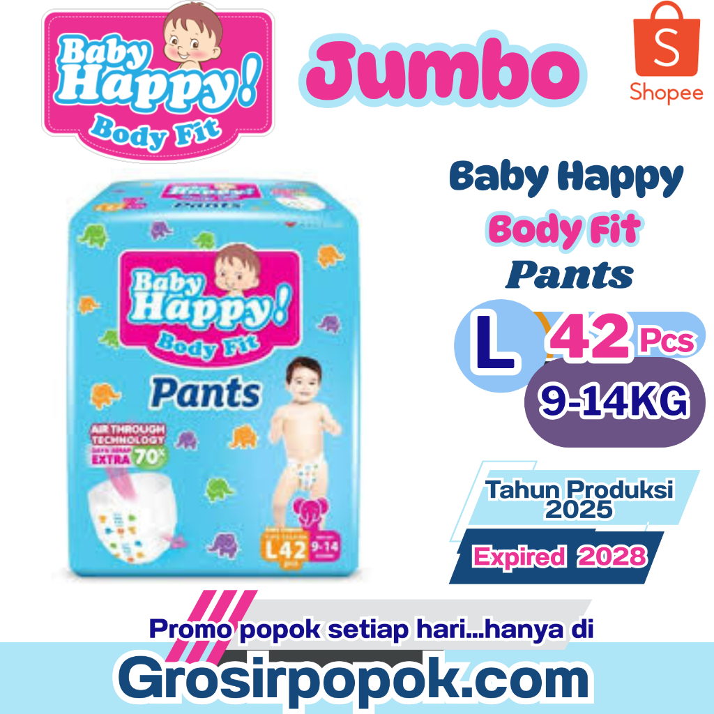 BABY HAPPY (JUMBO PACKAGING) SIZE L42 BABY DIAPERS PANTS MODEL - BABY DIAPERS