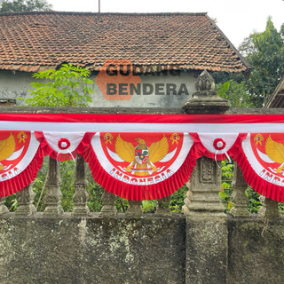 BENDERA BACKGROUND 10M 10 GELOMBAG GARUDA SEMI ABUTAY BEKRON DEKORASI BUAT GEDUNG ATAU RUMAHAN