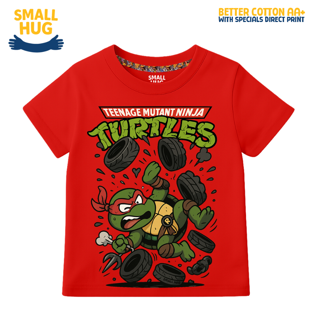 MERAH SMALL HUG KIDS - Boys Cartoon NINJA TURTLES RAPHAEL TUMBLE RED T-Shirt Top 2-10 ปี