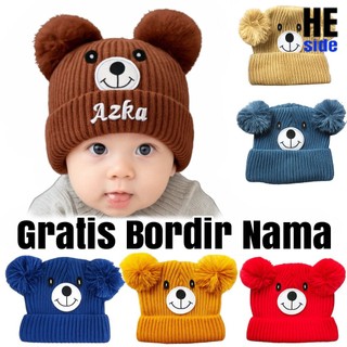 Bear Character Baby Knitted Beanie with Free Custom Name