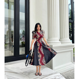HERFIT alifah dress batik midi kombinasi katun strecth(dress batik pendek)