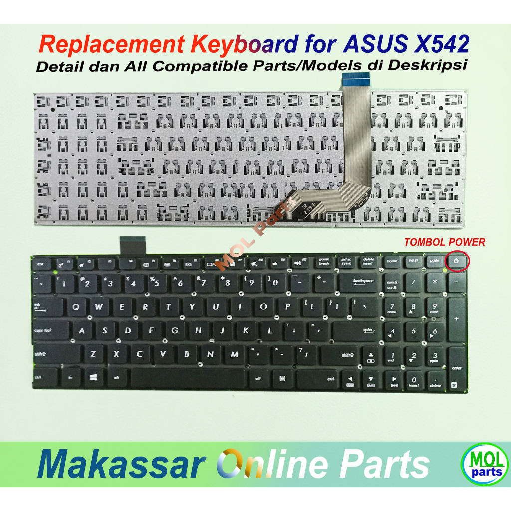 Asus X542 X542B X542BA X542BP X542U X542UA X542UN X542UR X542UF X542UF X542UQ แป้นพิมพ์สีดํา