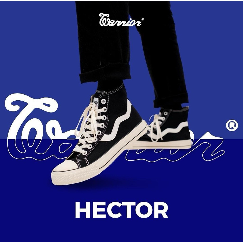 WARRIOR HECTOR HIGH CUT รองเท้าสีขาวสีดําสําหรับเด็กและผู้ใหญ่ล่าสุด 100% ต้นฉบับไม่มีแนวโน้ม