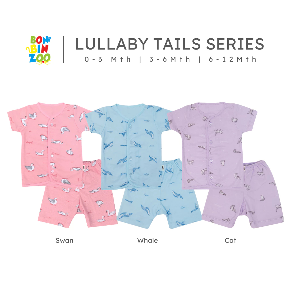 BONBINZOO ชุดกางเกงขาสั้นเด็กพร้อมปุ่มด้านหน้า Lullaby Tails 0-12 เดือน SNI