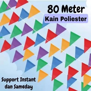 80Meter 150 Pcs Bendera KAIN POLIESTER Segitiga Warna Warni Panjang Bunting Flage Bendera Hias Festival