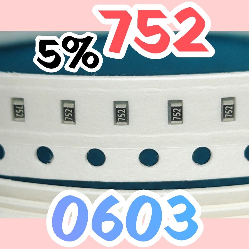 10 ชิ้นตัวต้านทานชิป smd 752 7K5 5% ขนาด 1608 0603 7.5Kohm 7.5 Kohm 7.7K โอห์ม 7.5Kohm 7.5K โอห์ม