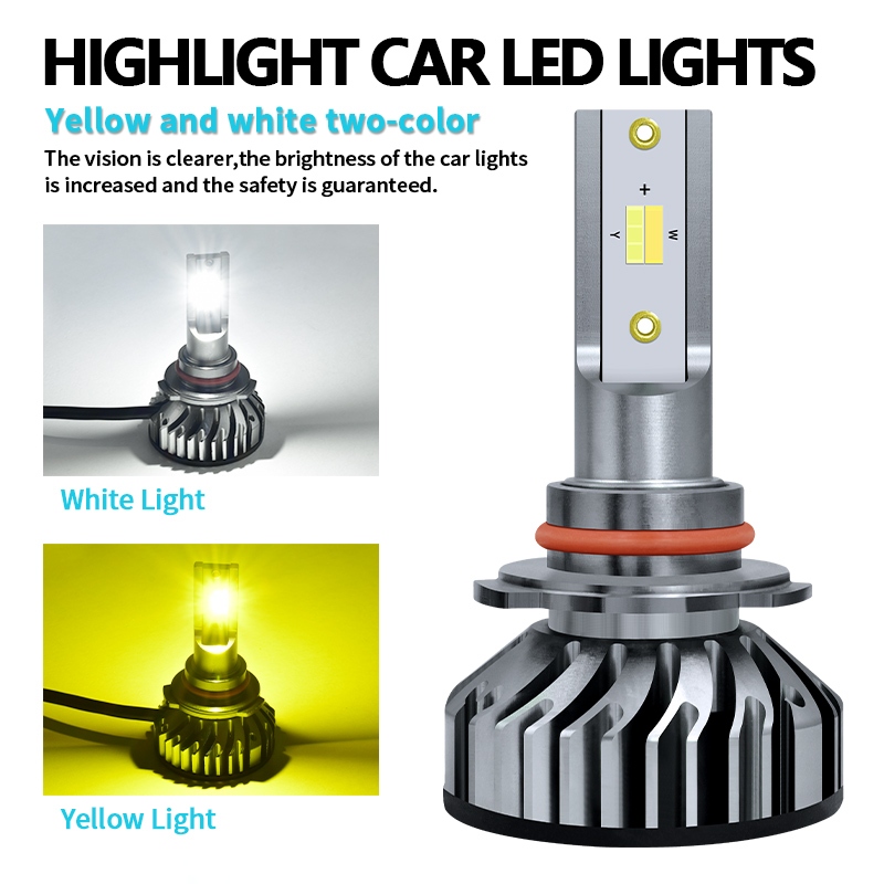 2 Dual CSP 3 สี LED ไฟหน้า H1 H3 H4 H7 H11 HB3 HB4 รถสามารถ Bus Canbus มอเตอร์ V3X