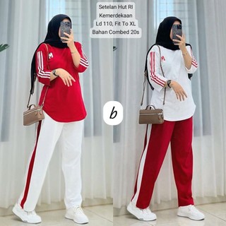 Setelan Merah Putih Terbaru Bahan Combed/ Spesial Kemerdekaan 17 Agustus Oneset Merah Putih Baju Merah Putih Premium