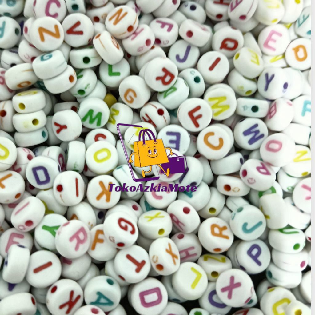 ROUND FLAT WHITE MIXED ALPHABET LETTER BEAD | ALPHABET LETTERS MADE OF STRING DIY BRACELETS และสร้อย
