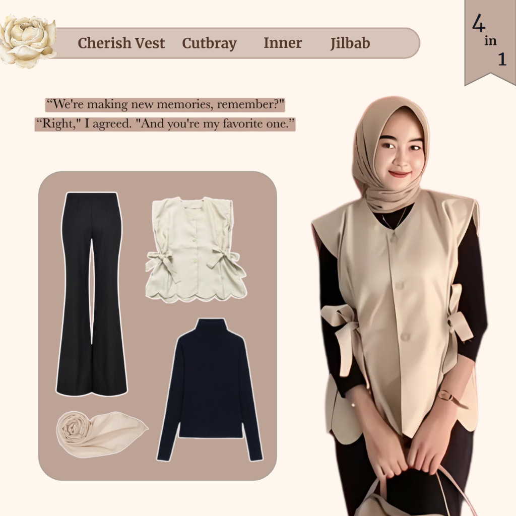 Classy Look ชุดฮิญาบ (เสื้อกั๊กเชอร์ริช, แขนเสื้อ, Cutbray, Bella Hijab) Business Hangout - LN14