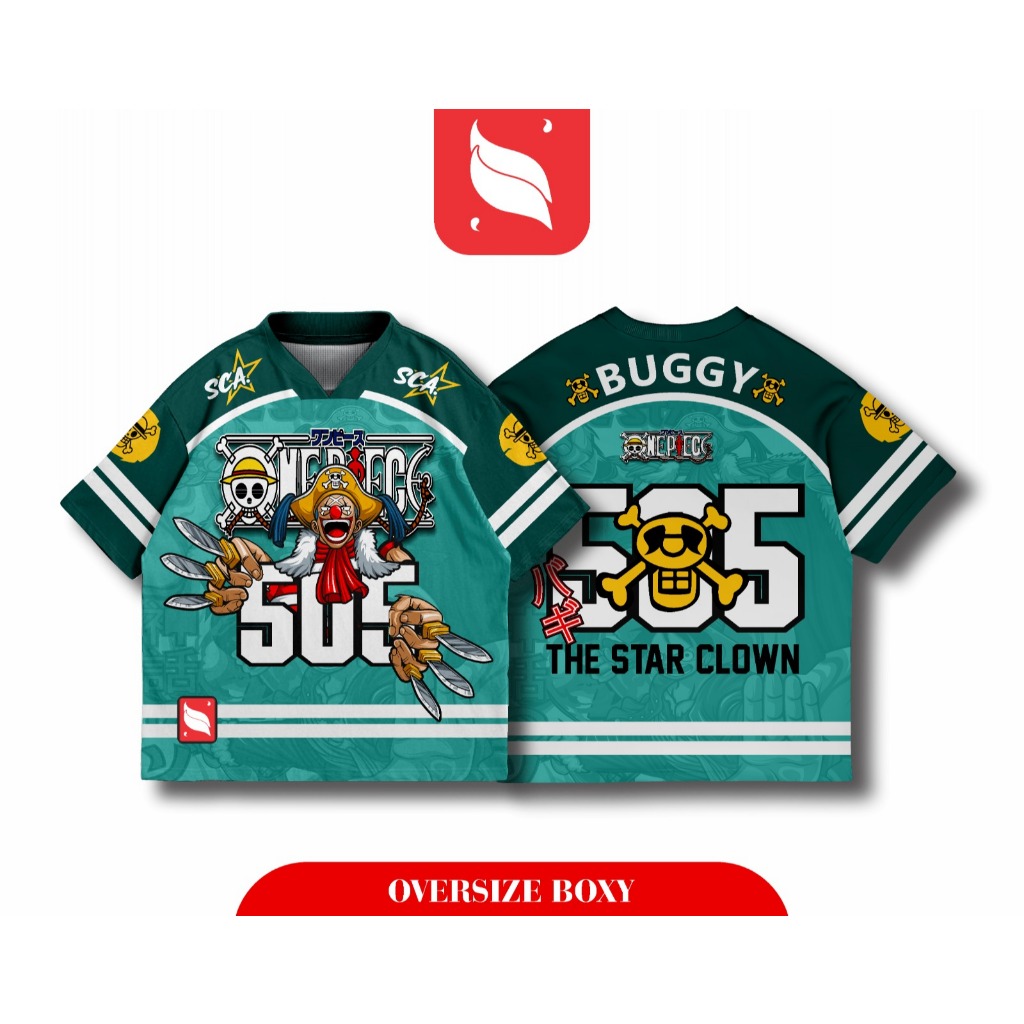 SCA - One Piece BUGGY Jersey Retro อะนิเมะเสื้อยืดฟรีหมายเลข series Oversize ผู้ชายผู้หญิง Jersey Se