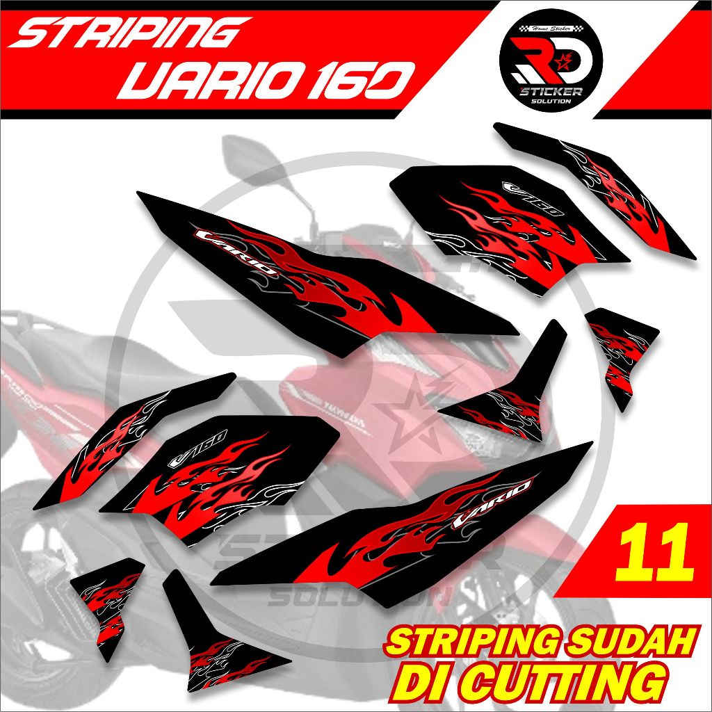 (RD STICKER) HONDA VARIO 160 STRIPING CODE 11 FIRE LIST MOTIF สติ๊กเกอร์สีฐานสีดํา ALREADY CUT, JUST STICK IT