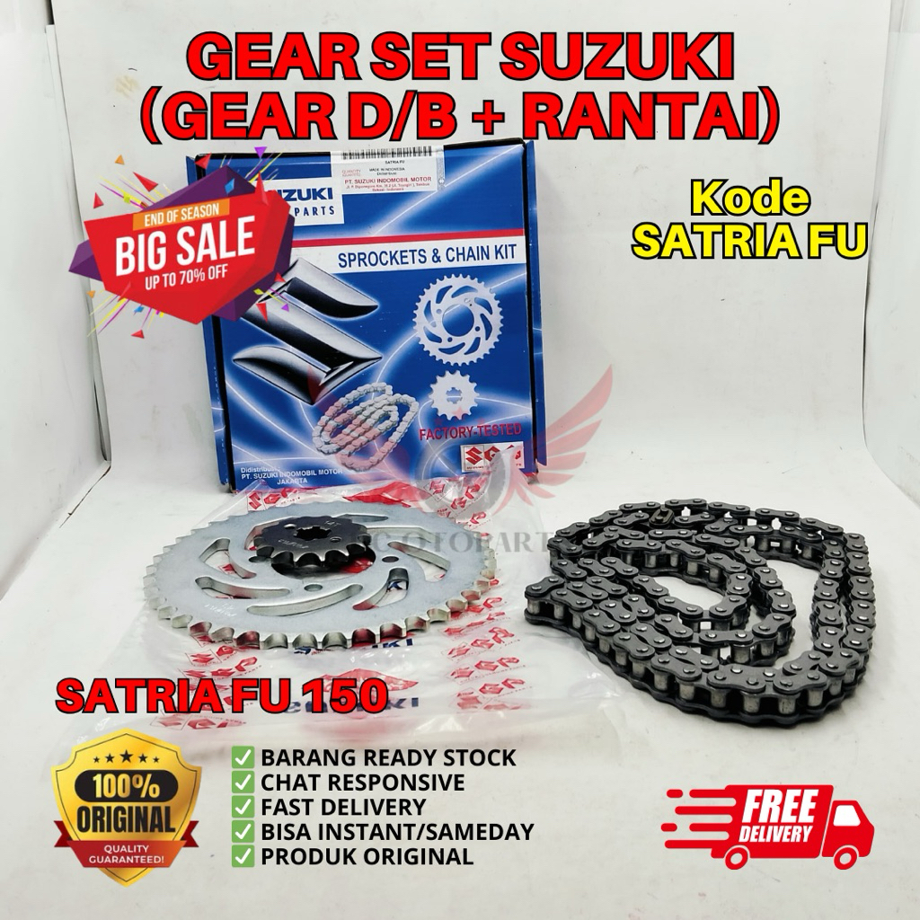 ชุดเกียร์ SATRIA FU D/B REAR + SATRIA FU 150 CHAIN ORIGINAL SUZUKI, แพ็คเกจเกียร์ SATRIA FU, ชุดเกีย