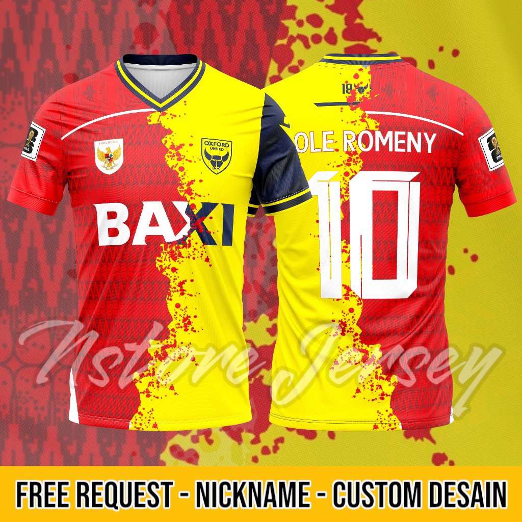 ทีมชาติอินโดนีเซีย X Oxford United Ole Romeen 2025 เสื้อรวมกันฟรีชื่อที่กําหนดเอง