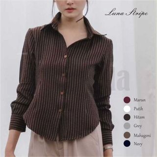 Luna Stripe Fitted Shirt - Kemeja Wanita - Atasan Wanita Stripe Salur - Kemeja basic Lengan Panjang - Kemeja Kantor Formal Casual