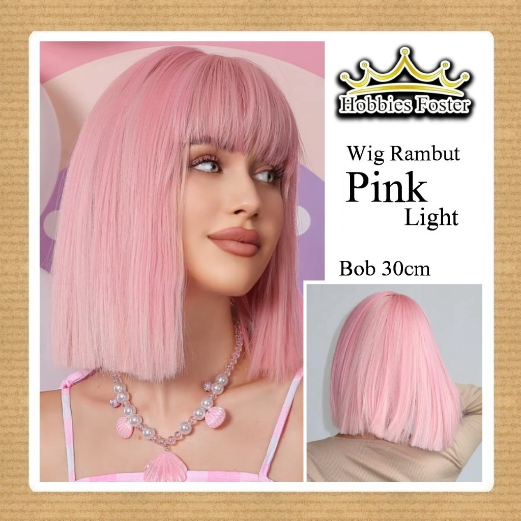 HBF เครื่องแต่งกาย / วิกผมคอสเพลย์ - รุ่นบ๊อบตรง - 25 ซม. / 30 ซม. - ไฟสีชมพู