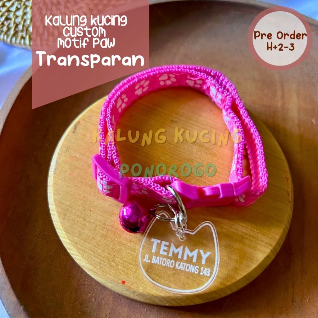 สร้อยคอแมวที่กําหนดเองพร้อม TRANSPARENT ACRYLIC NAME, PAW MOTIF
