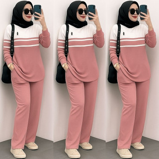 ELVE SET APOLLO BAJU DAN CELANA WANITA TERBARU TERMURAH / SET ELVE WANITA KEKINIAN LD 115CM