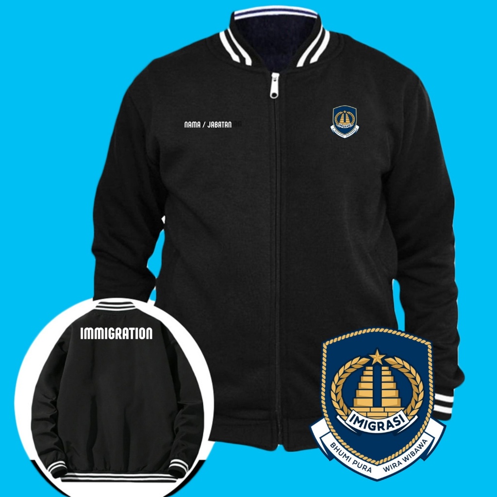 IMMIGRATION ZIPPER BASEBALL JACKET // CUSTOM DISTRO JACKET IMMIGRATION SCREEN PRINTING // สามารถต่ออายุ NAME SCREEN PRINTING
