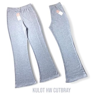 Flare Pants Highwaist Cutbray Celana Rip Knit Wanita Premium