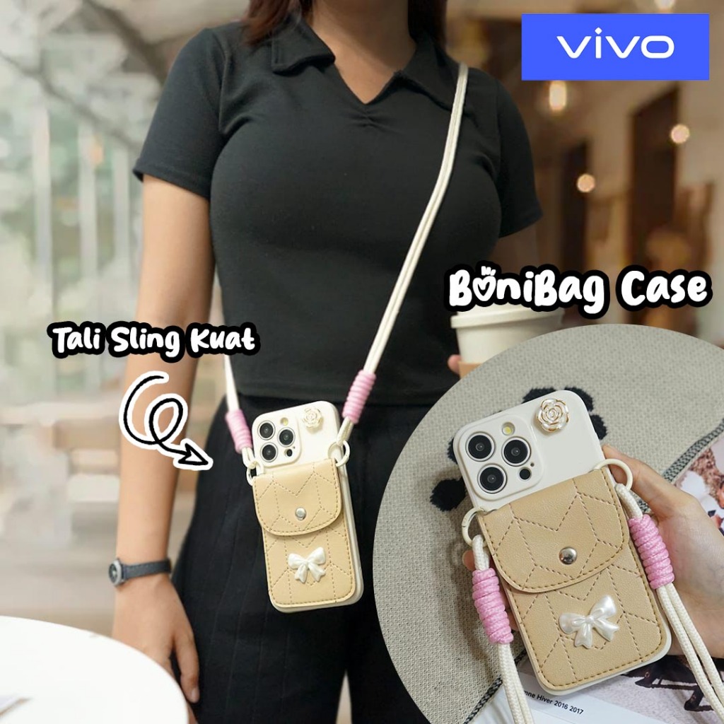 Softcase สลิง BoniBag ริบบิ้นสีขาวสําหรับ VIVO V50 LITE V40 LITE Y04 Y29 Y19S Y12S Y20S Y30 Y50 Y35 