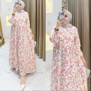 MIDI DRESS WANITA RAYON/Bahan Rayon Premium Terlaris Ld 110 Pb 125 Katun Flowy Dress Busui Friendly NEW JUMBO