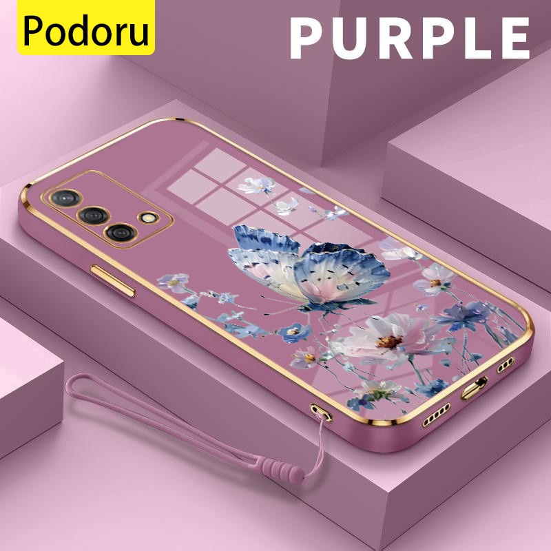 HpปลอกOPPO A74 4G A95 F19 F19Sเคสโทรศัพท์ปลอกอ่อนฟรีปลอกเชือกเส้นเล็กSoftcaseผีเสื้อดอกไม้ปลอกโทรศัพ