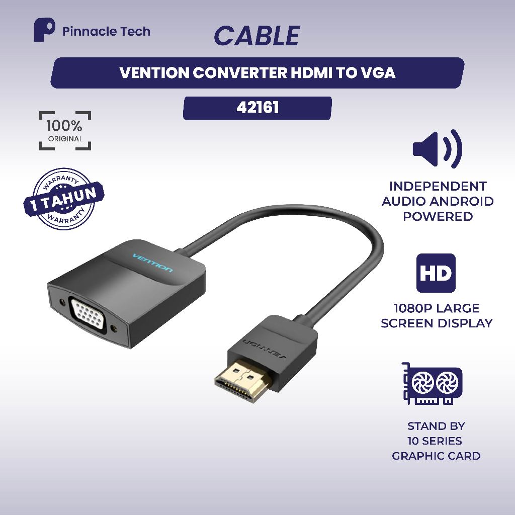Vention 0.15 เมตร HDMI to VGA Converter สีดํา - 42161 | เอาต์พุตเสียง + แหล่งจ่ายไฟไมโคร ยูเอสบี