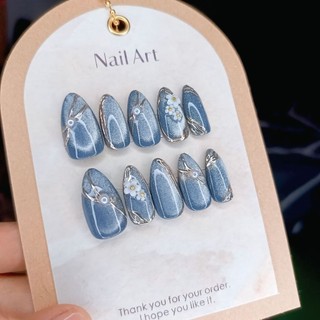 Kuku Palsu Korean Cat Eye Gopekceng Mix Bunga Premium Gratis Lem Gel & Toolkit | Press On Nails Handmade | Kuku Palsu Murah | Custom Warna/ Size