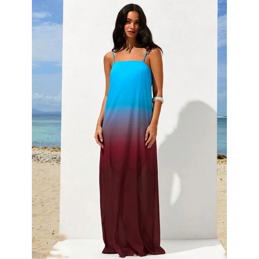 Blueberry Ombre Sunset Maxi Dress - Maroon Blue (AC 78)