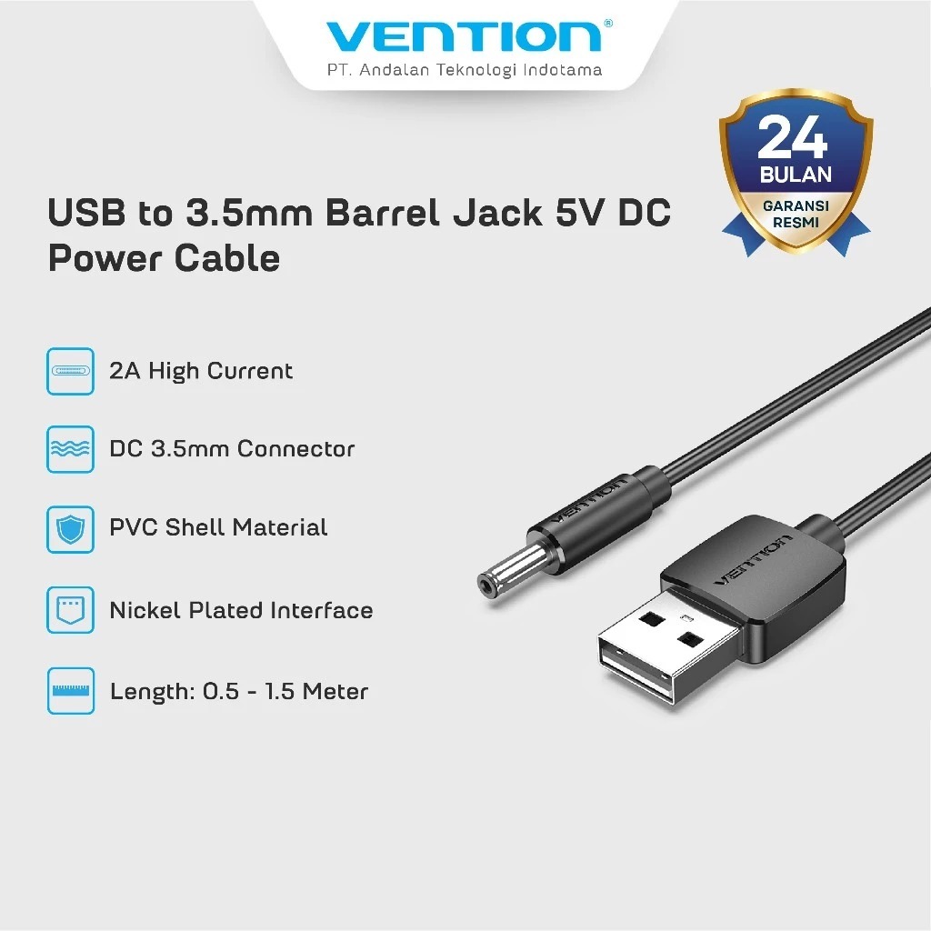 Vention สายไฟ USB to DC 3.5 มม. 5V 2A