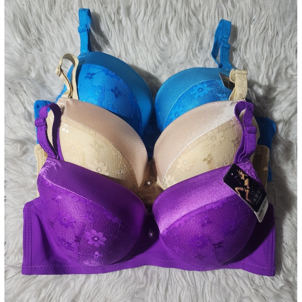 Jumbo Womens Bra Thin Foam Wire Push Up Bra Cup C to D Size 36-42 Hook 3 pcs 534