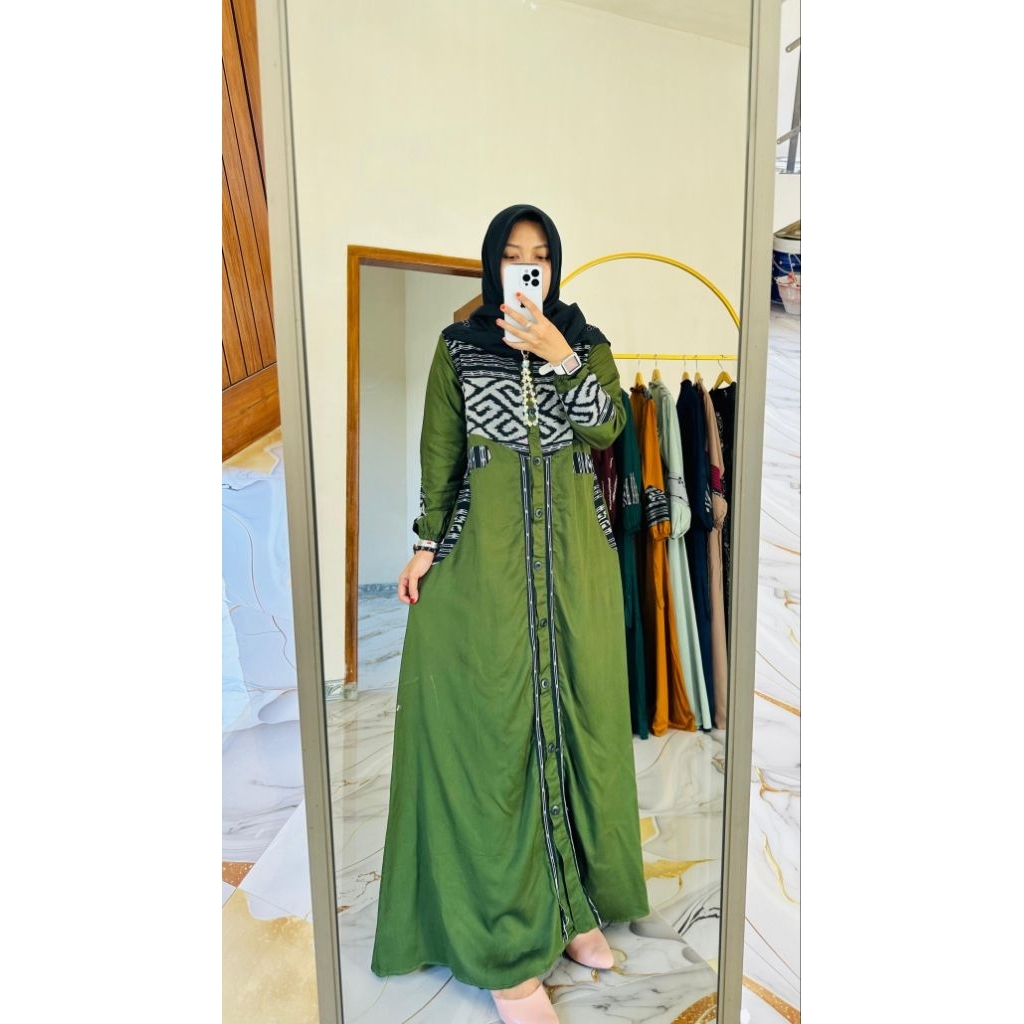 DAILY AJYAD ARMY GREEN WOVEN DRESS BY FAREECHA_LATEST FAREECHA GAMIS_LATEST WOVEN GAMIS