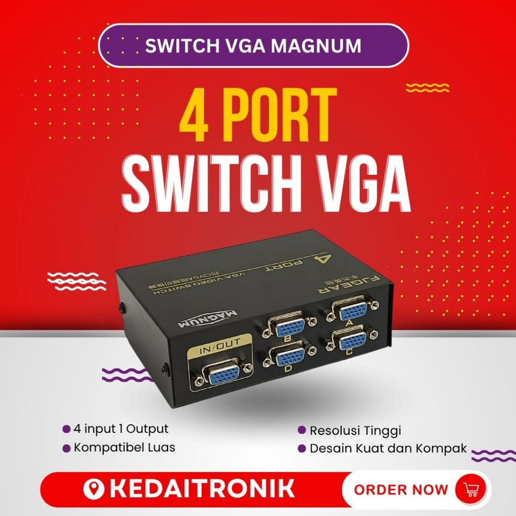ใหม่ 4 พอร์ต VGA Switch 4 อินพุต 1 เอาต์พุต Magnum 4P Switcher TV PC LCD MAGNUM