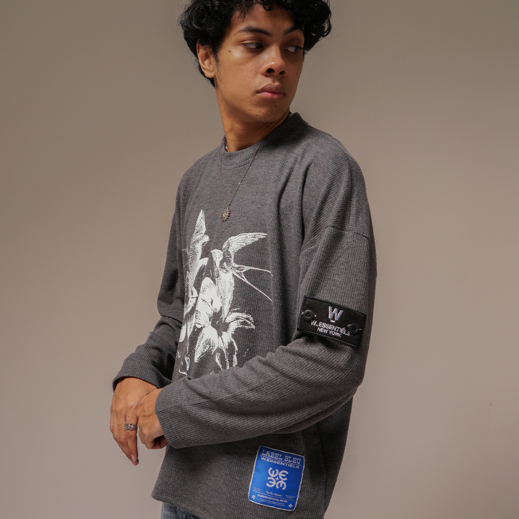 W.Essentials Label Bleu Madness Hironondelle Oversize Sweater Grey Marl