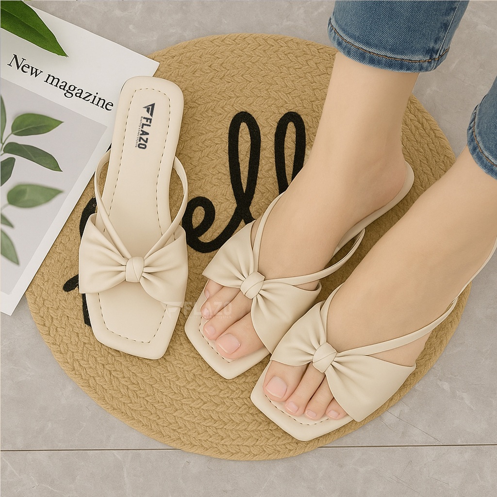 Flazo Womens Flip Flops Ribbon Model Womens Flat Sandals Platform