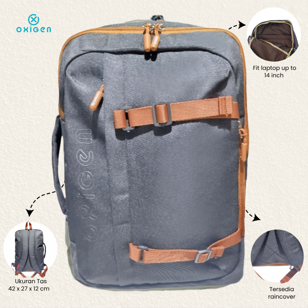 Oxigen Wonka กระเป๋าเป้สะพายหลังแล็ปท็อปสําหรับผู้หญิงกระเป๋าเป้สะพายหลังโพลีเอสเตอร์ผ้าคลุมกันฝนฟรี