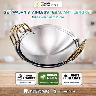 Texania Wajan Kuali Stainless Tebal Anti Lengket Mudah Dibersihkan Tahan Lama - Wajan Resto - Wajan Hotel - 3 Ukuran 22cm 24cm 28cm Kitchenware